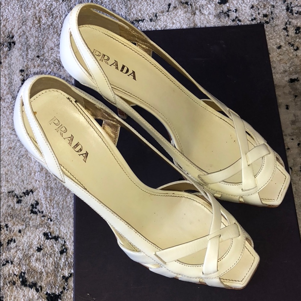 PRADA White leather slip on heels